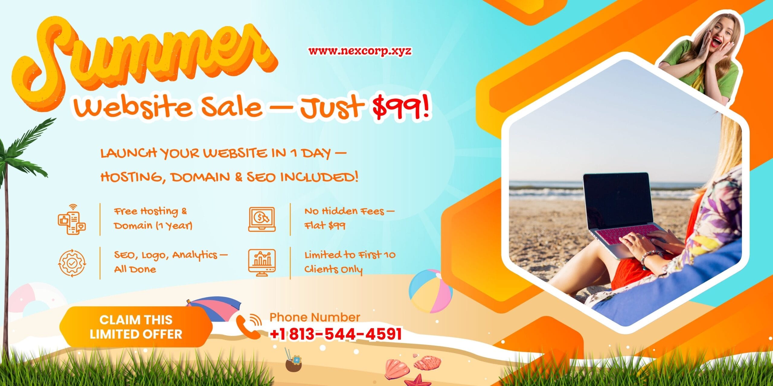 Summer Website Sale – Just $99! | Launch Your Website in 1 Day – Hosting, Domain & SEO Included!