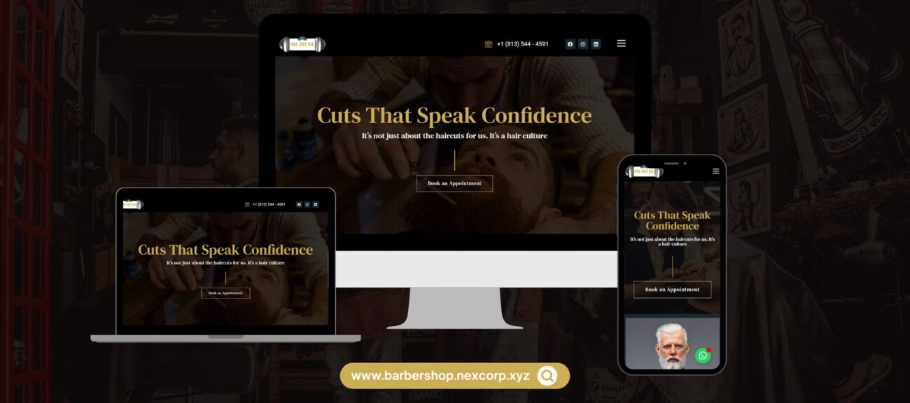 Modern barbershop website design showcase.